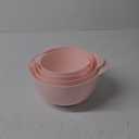 BoxedHome 4 Quart Large Plastic Mixing Bowls, Microwave Safe Mixing Bowl Set with Pour Spout, Nesting Bowls for Space Saving Storage(Fading Rose)