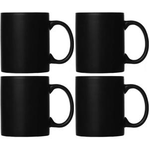 Smilatte M010 Matte Black Porcelain Coffee Mugs, 12 oz Classic Ceramic Cup with Handle for Latte Cappuccino Tea, set of 4