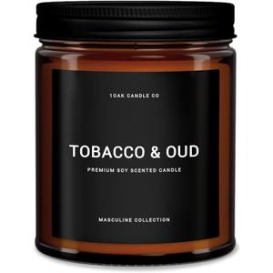 1OAK Tobacco & Oud Scented Candle - Tobacco Pipe Candle - 7oz (200g) - 40hr Burn Time - Soy Wax - Modern Home Fragrance