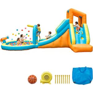 Easy Setup Bounce House with Water Slide, Large Inflatable Bounce House, Thick Durable Material,Perfect for Backyard Parties, Summer Water Play & Birthday Events，Ideal for Kids,Toddlers