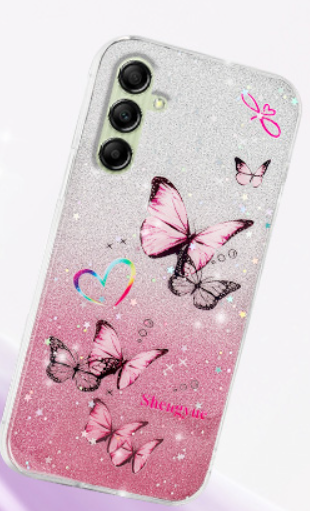 for Samsung Galaxy A14 5G Case with Lanyard, The Stars are Covered with a Glittering Butterfly Pattern for Samsung Galaxy A14 Phone Case