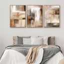 Large Framed Canvas Wall Art - Natural Float Framed Brown Abstract Pictures for Living Room Decor Modern Black Abstract Painting Artwork Prints for Bedroom Kitchen Home Office Decor 60" X 28" Set of 3, 20" X 28" X 3pieces Framed