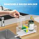 Cisily White Sponge Holder for Kitchen Sink, Sink Caddy Organizer with High Brush Holder, Kitchen Countertop Organizers and Storage Essentials, Rustproof 304 Stainless Steel, Soap Dispenser Organize