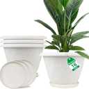 Plastic Flower Pots Planters For Indoor Plants, 4 Pack 16 Inch White Plant Pots With Drainage Hole & Tray, Modern Decorative Large Plant Pot With Saucer For Indoor Outdoor Plants Garden House Planter