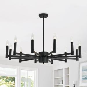 ASGYISA 12 Light Black Chandeliers Modern Sputnik Light Fixtures Vintage Hanging Light for Dining Room Living Room Farmhouse Bedroom Kitchen (36inch)