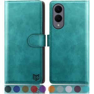 SUANPOT Compatible with Samsung Galaxy S25 Edge Wallet case with RFID Blocking Credit Card Holder,Flip Book PU Leather Protective Cover Women Men for Samsung S25 Edge case Blue Green