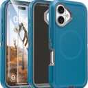 Compatible with iPhone 16 Case with Screen Protector, Anti-Scratch & Non-Slip, Compatible with MagSafe, 3-Layer Drop Protection, Heavy Duty Magnetic Phone Case Cover, 6.1", Blue/Gray