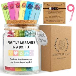 96 Positive Messages in a Jar, Positive Affirmation Gifts, Daily Positive Bottle with Pocket Hug Coin for Self Care, Graduation & Birthday Gift for Women (Positive Messages Jar)