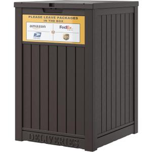 LHBGO Package Delivery Box for Outside, with Delivery Sign 48 Gallon Storage with Lockable Secure, Large Resin Outdoor Package Drop Container