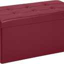 COSYLAND Ottoman Bench with Storage 30x15x15 inches White Ottoman for Room Folding Leather Footrest Footstool Rectangle Collapsible Furniture with Lid for Bedroom Living Room Burgundy