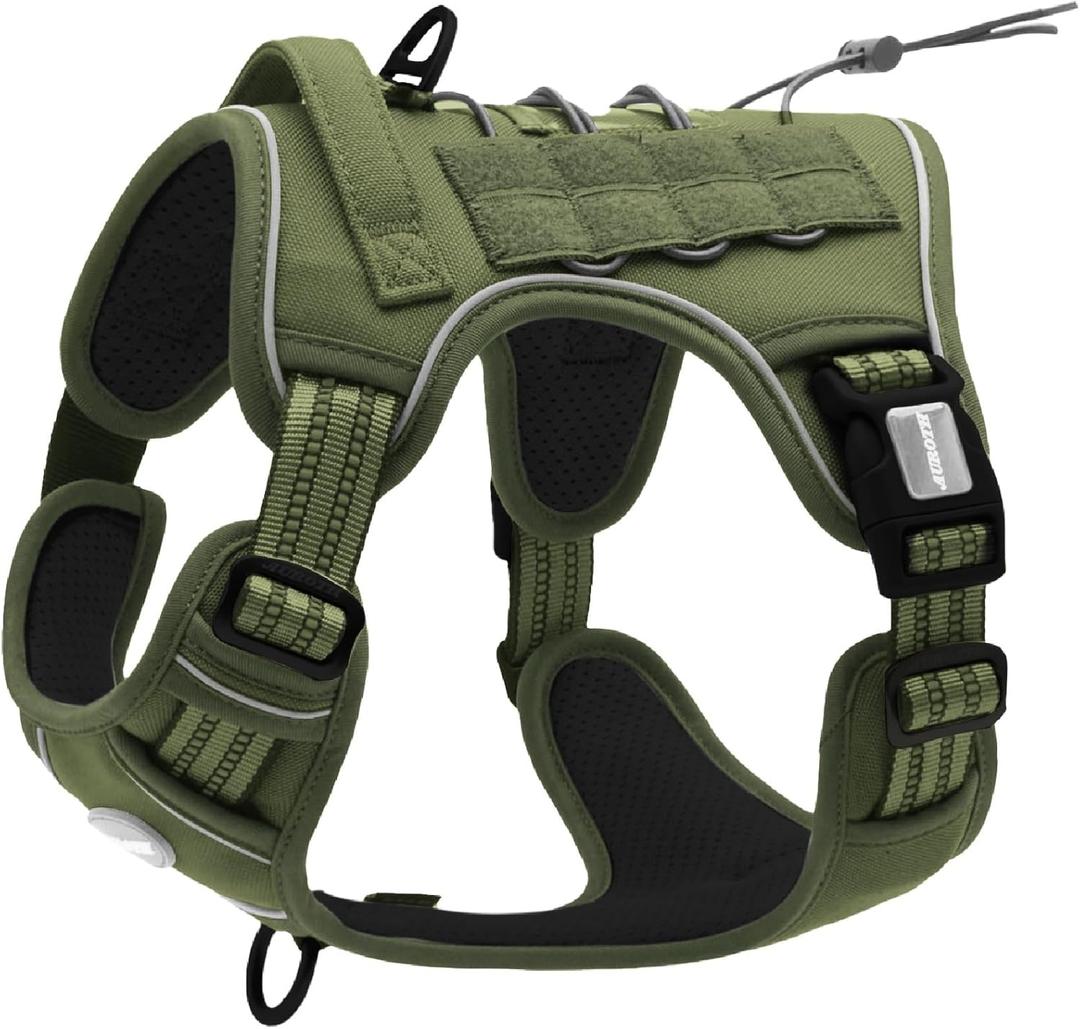 AUROTH Tactical Dog Harness for Large Dogs No Pull Adjustable Pet Harness Reflective K9 Working Training Easy Control Pet Vest Military Service Dog Harnesses (S(Neck:14-21",Chest:20-31"),18-35 lbs, Green - Deep Enrich)