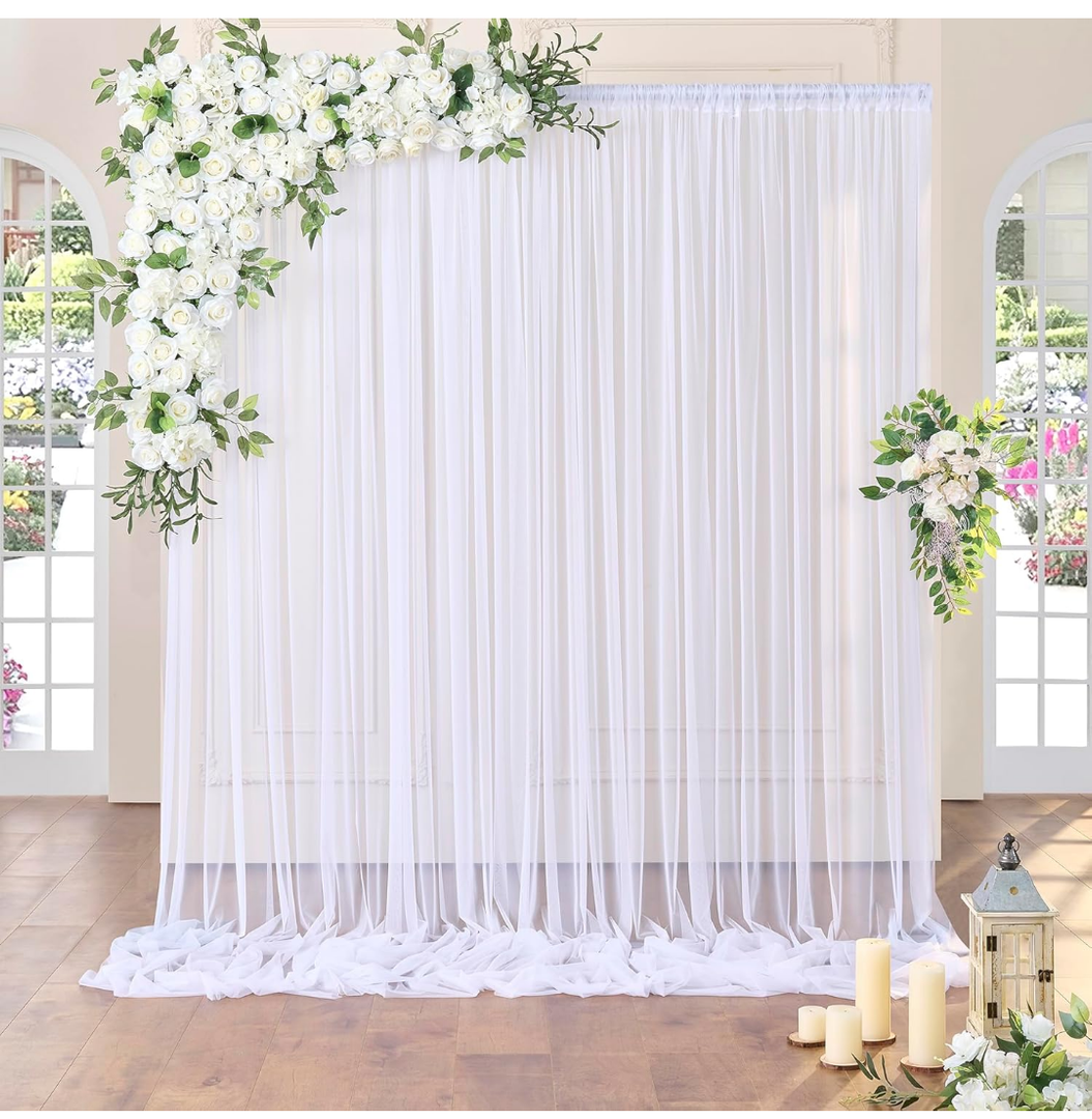 10ft x 10ft White Sheer Tulle Backdrop Curtains for Party Wedding Wrinkle Free Curtain Backdrops Drapes for Baby Shower Birthday Party Photo Back Drop Background Home Decorations