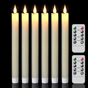 GenSwin Flameless Taper Candles with 2 Remote, Set of 6 Real Wax Taper Candles Battery Operated, LED Flameless Battery Candlesticks for Halloween Home Holiday Decor