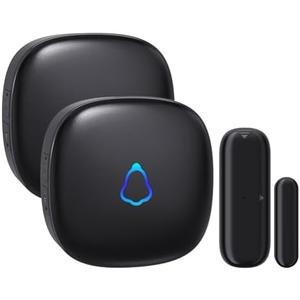 METAK Wireless Door Chime, Door Open Contact Sensor Alarm with 500 FT Range, 58 Chimes and 5 Volume Levels for Business/Store/Home/Office When Entering, 1 Transmitter + 2 Plug-in Receiver (Black)