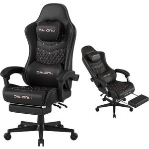 MINOMAC Gaming Chair, Big and Tall Gaming Chair 400lbs Office Chair with Footrest, 90-155° Recline & Removable Headrest Lumbar Support[Spring + 4D Sponge] (Black)