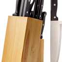 Amazon Basics 14-Piece High Carbon Stainless Steel Kitchen Knife Set with Full Tang Construction, Ergonomic Handles, Sharpener and Pinewood Block, Black