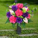 Dolicer Artificial Cemetery Flowers for Grave, Set of 2 Memorial Grave Flowers for Cemetery with Vase Realistic Silk Gravesites UV Resistant Peony Flowers Decorations (Red with Purple)