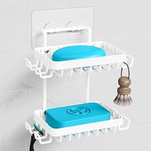 Nieifi Adhesive 2 Tier Bar Soap Holder, Stainless Steel for Shower Wall, Soap Dish for Bathroom, White
