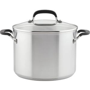 KitchenAid Stainless Steel Stockpot with Measuring Marks and Lid, 8 Quart, Brushed Stainless Steel