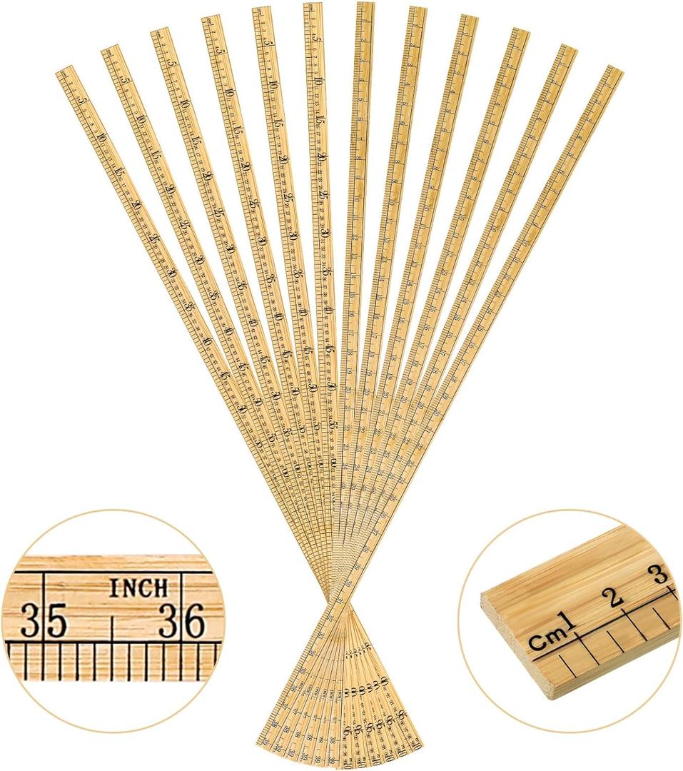 Fulmoon 12 Pieces Wood Double Sided Meter Stick Yard Stick Thick Wooden Ruler Yardsticks Bulk for School Classroom Home Office Kids Measuring Meterstick(39")