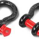 1/2" D Ring Shackle with 5/8" Screw Pin, 2T Working Load Limit (WLL) / 12T (26,455 lb) Minimum Breaking Strength (MBS) for Tow Strap Winch, Off-Road Vehicle Recovery (Black/Red, 2 Pack)