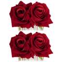 2 Pack Rose Flower Hair Clip Comb Wedding Floral Clips Hairpin Mexican Hair Accessories for Woman Girl Halloween Valentines Mother's Day Flamenco Dancer (Red)