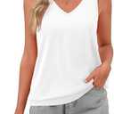 Zeagoo Womens Summer Tank Tops V Neck Sleeveless Tops Casual Loose Fit Solid Floral Tanks Cute Basic Banded Cami Shirts, White, Size Medium