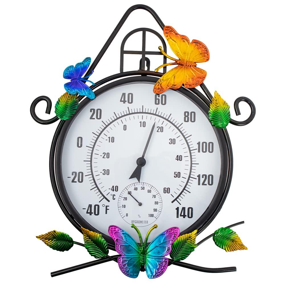 Indoor Outdoor ThermometerLarge Wall-Mounted Thermometer with Humidity, Easy to Read Decorative Outside Thermometer for Patio, Garden, No Require Batteries(Black)
