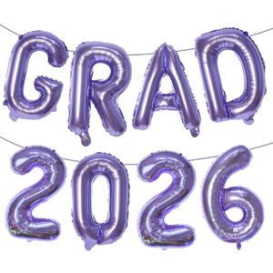 2 x KALOR Purple GRAD 2026 Banner Balloons, 16 Inch Mylar Foil letter Graduation Balloons 2026 Sign for Graduation Party Decorations, 8 Count