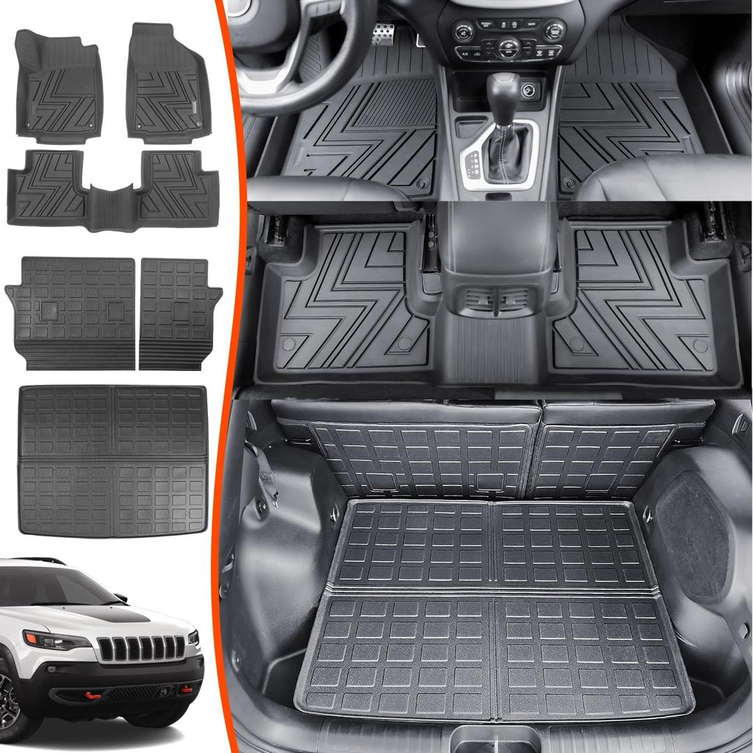 powoq Floor Mat Compatible with 2019-2023 Jeep Cherokee Cargo Mat Backrest Cargo Liner TPE Trunk Floor Liner Replacement for 2019 2020 2021 2022 2023 Jeep Cherokee Accessories(Not for Grand Models)