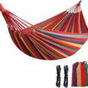 Cotton Canvas Hammock, Comfortable Fabric Camping Hammock with Tree Straps, Up to 440lbs with Travel Bag for Camping Outdoor/Indoor Patio Backyard(Rainbow, Without bar)