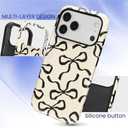 for iPhone 17 Pro Case, Aesthetic Black Bow Hybrid 2 Layer Hard Shell Silicone Protective Pattern Design Case