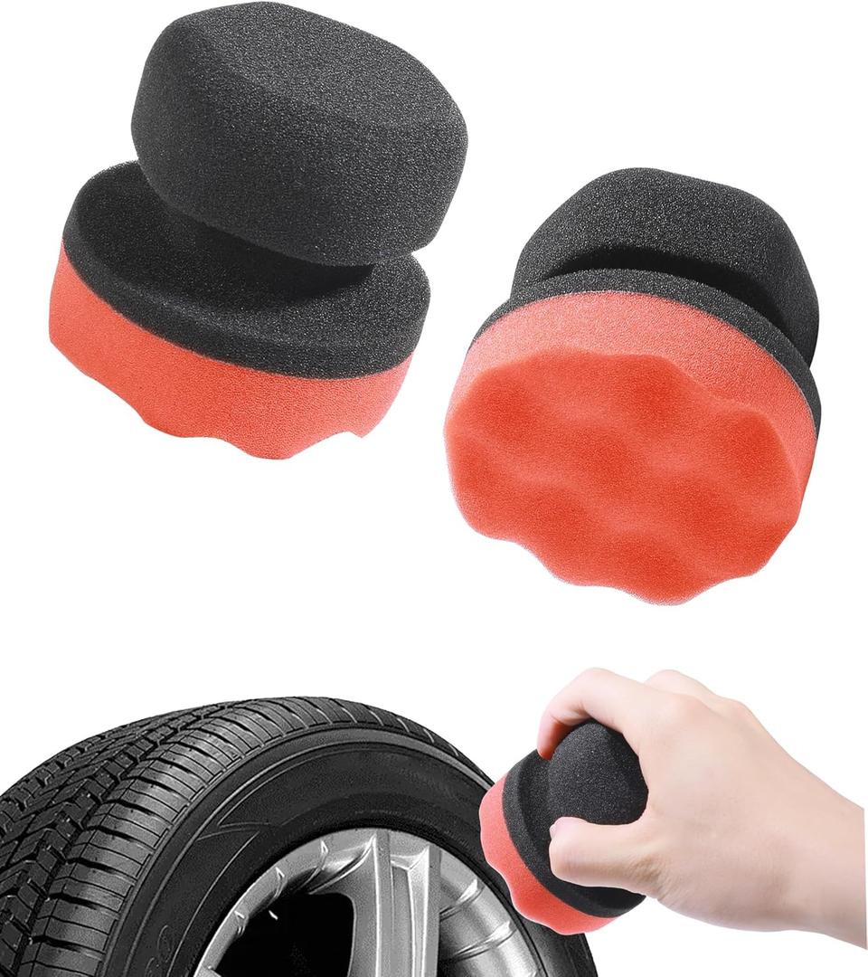 Tire Shine Applicator,Tire Dressing Applicator,Car Accessories Applicator Pads,Tires Shine Brush,Reusable Hex Grip Polishing Sponge Pads,Used to Wash Vehicle's Tires,Windshields (Red, 4.33")