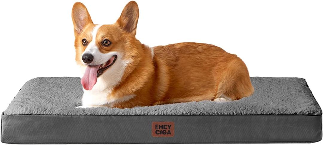 EHEYCIGA Orthopedic Dog Beds for Large Dogs with Removable Washable Cover for Crate, Grey, 35x23
