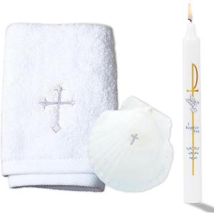 Baptism Candle Set for Boy Girls - Baptism Kit Include Baptismal Candles, Towel and Shell. Vela para Bautizo, Christening Set Velas para Bautizo De Niño Baptismal Kit Gifts