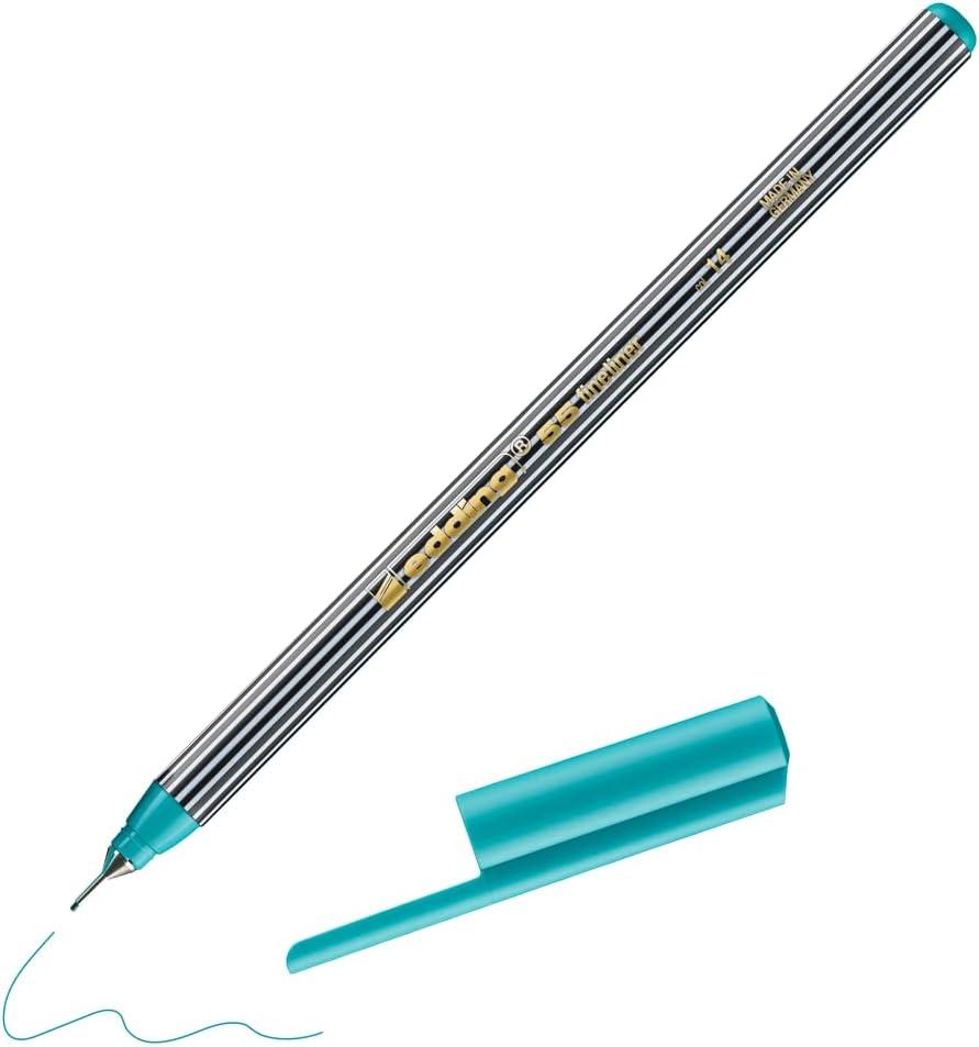 edding 55 - fineliner - turquoise - 1 pen - 0.3 mm nib - colour pen for writing, drawing, underlining, illustrating - for children and adults, at school and in the home or office