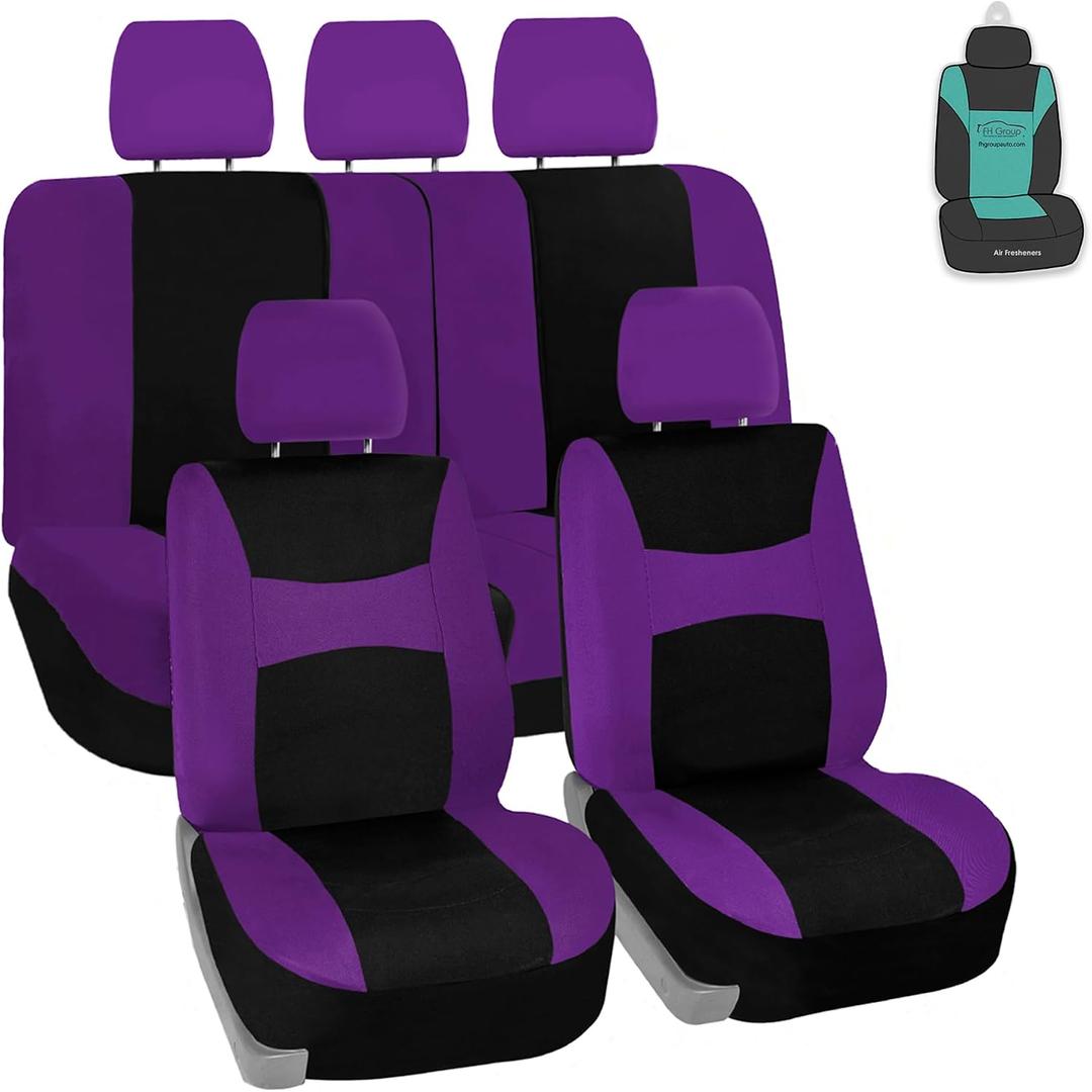 FH Group Universal Car Seat Covers Full Set for SUV Truck Sedan Vans | Waterproof All-Purpose Cloth Seat Cover Set Airbag Compatible Washable Split Bench Protector Interior Upgrade - Purple