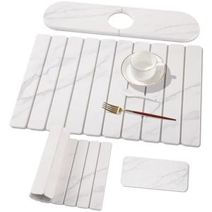 3 PCS Large Stone Dish Drying Mat for Kitchen Counter, Quick Dry Stone Dishes Mats, Sink Faucet Mat, Marble Water Absorbing Diatomaceous Earth Drying Pad for Countertop Tableware, Bottles