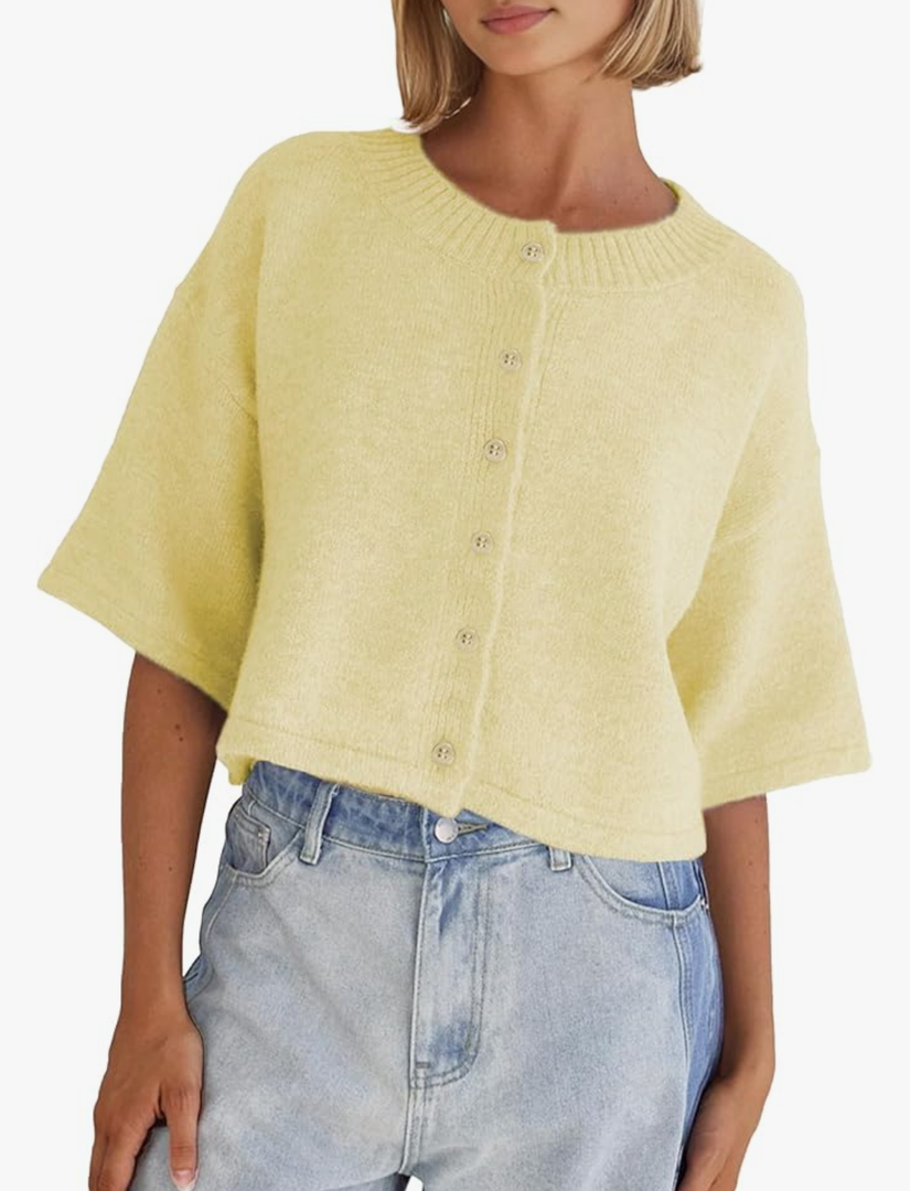 Pringrain Cardigan Sweaters for Women Lightweight Knit Cropped Cardigan Button Up Solid Knitwear, Size XL