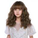Light Brown Wig for Kids Girls Short Brown Wig with Air Bangs Child Wavy Curly Wigs Heat Resistant Synthetic Wigs with Cap