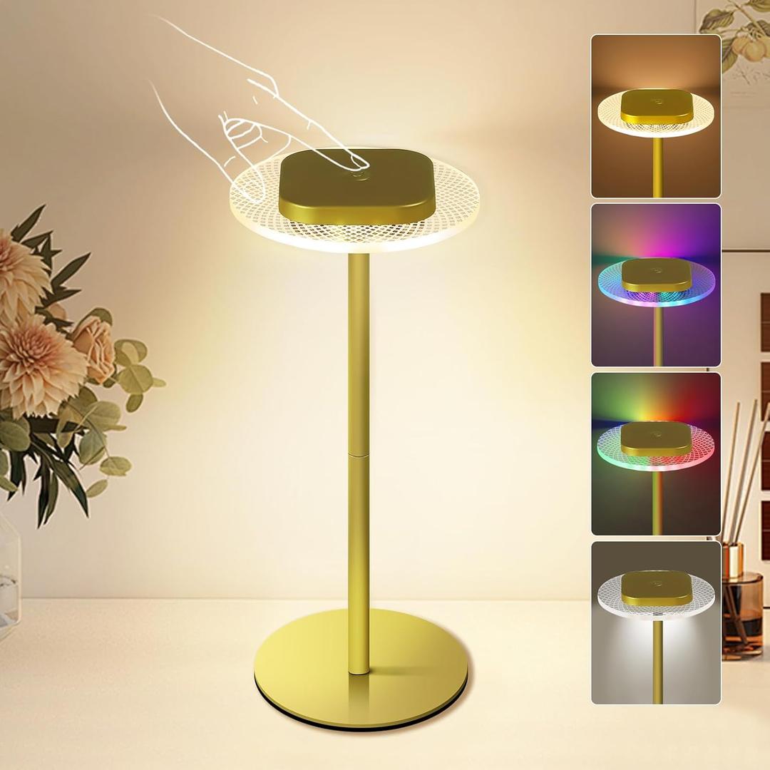 LOFTEK Cordless Table Lamps, Rechargeable Table Lamp, Up to 55 Hrs Ultra-Long Battery Life, Eye-Friendly, Touch Dimming, Portable Wireless Ambient Lighting (Gold, 1 Pack)