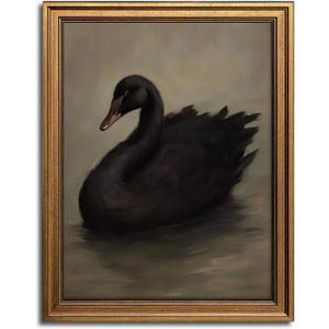 Aroutde Framed Black Swan Canvas Wall Art, Vintage Gold Frame Swan Printing, Rustic Farmhouse Animal Picture for Living Room Bedroom Bathroom Decor (10L x 8W, Framed)