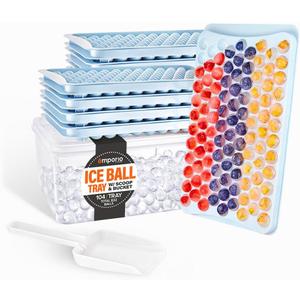 Round Ice Cube Tray with Lid and Bin  Creates 832 Ice Balls (0.60 Inch Size), Stackable Ice Cube Trays, Easy-Release Ice Balls for Drinks and Cocktails, Pack of 2 (8 Trays), Blue