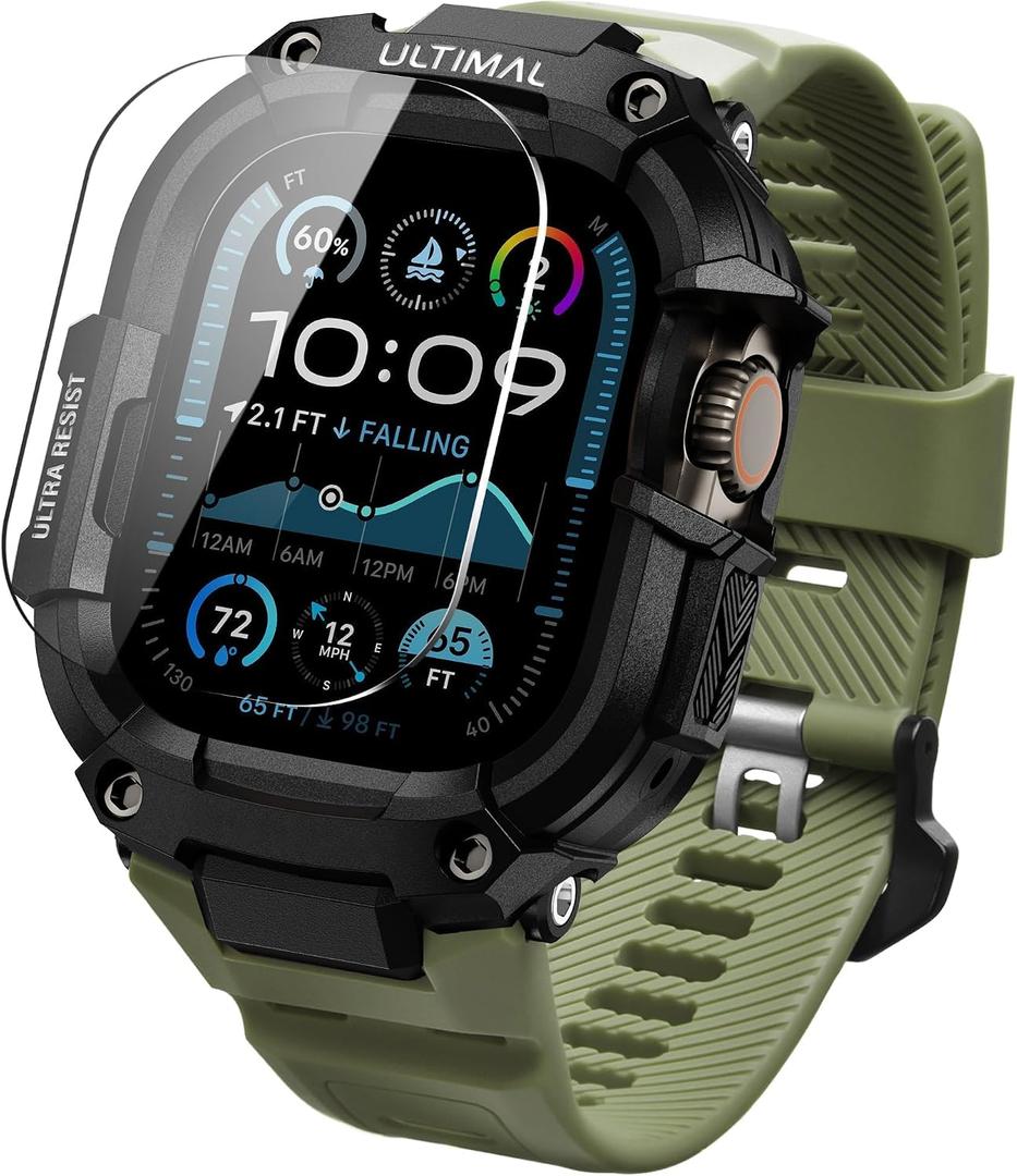 ULTIMAL Rugged Band with Case for Apple Watch 49mm, Military-Grade Shockproof Protective Strap for Men, All-in-One Outdoor Sport Watch Band Compatible with Apple watch Ultra 3/2/1 (Green)