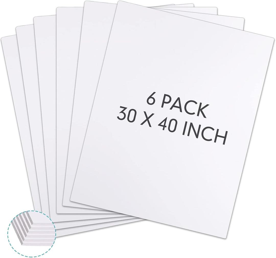 Kathfly 6 Pack Large Foam Boards Bulk 3/16 inch Thickness Giant Foam Core Board Presentation Board Multipurpose Blank Board for Presentation Project Crafts Mounting School Display(30 x 40 Inch,White)