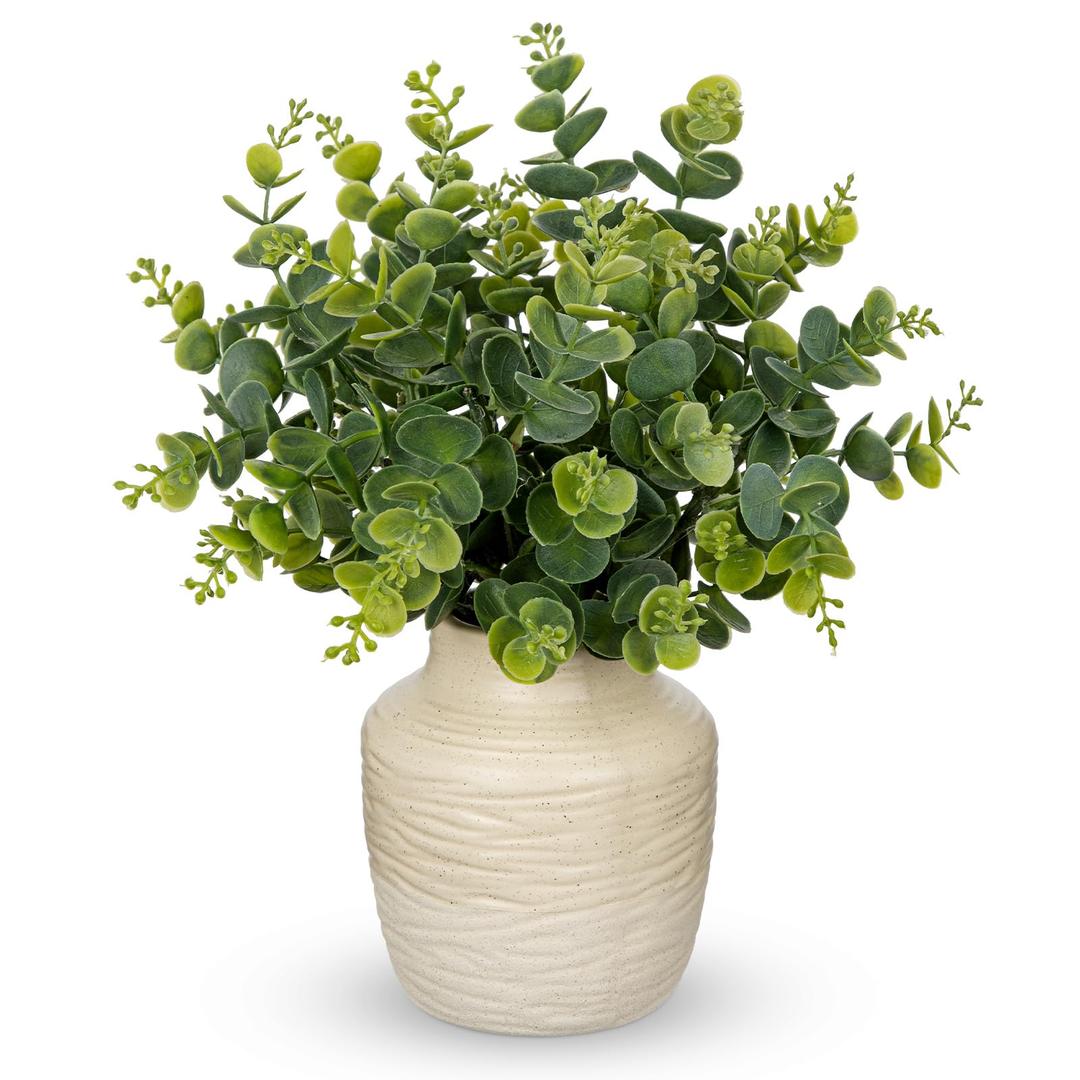Artificial Eucalyptus Plant in Ceramic Vase, 13.8" Faux Potted Plant