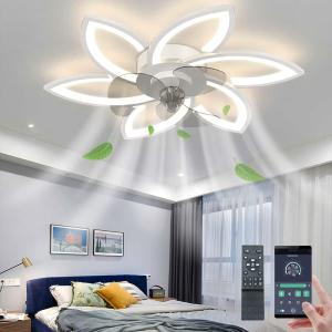30" Ceiling Fan with Lights Remote Control, Modern Low Profile Flush Mount Ceiling Fan with Lights Dimmable Ceiling Fans 3 Color 6 Speed for Bedroom Living Dining Room Kitchen - White