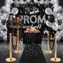 Lyrow 4 Set Prom Send Off 2026 with Carpet Runner Stainless Steel Stanchion 7 x 5 ft Class of 2026 Prom Background 3.3 x 16.5 ft Carpet Runner Velvet Ropes for Graduation Party Decoration(Black)