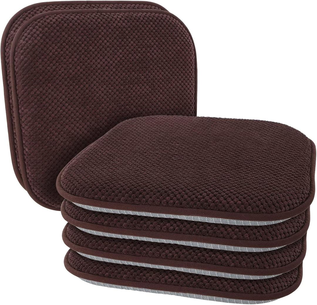 Brown Chairs Cushions for Dining Chairs 6 Pack Non Slip Foam Kitchen Seat Cushions Washable Soft Thick Patio Pads Large Wooden Metal Tapered Chair Cushions,17" x 15", 17*15in