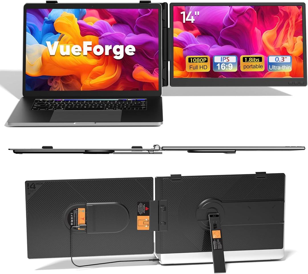 Laptop Screen Extender, 14" FHD 1080P Dual Screen Monitor for Laptop Ultra-Light Portable Monitor with USB-C/HDMI, Plug & Play for Windows/Mac/Chrome/Android